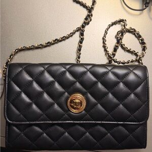 Versace Black Quilted Crossbody Bag with Gold Chain